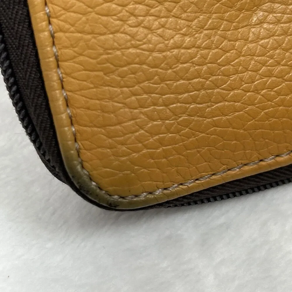 Chala Yellow Leather Zip-Around Wristlet with Sloth Applique